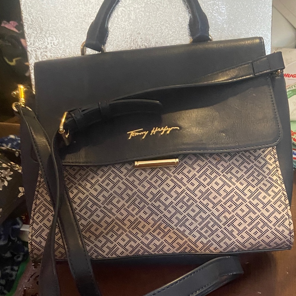 Tommy Hilfiger Black and Tan Satchel